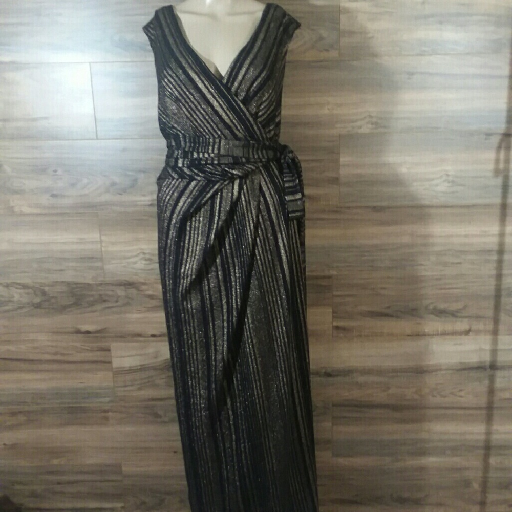 City Chic Black Bronze Metallic Cleo Wrap Dress
